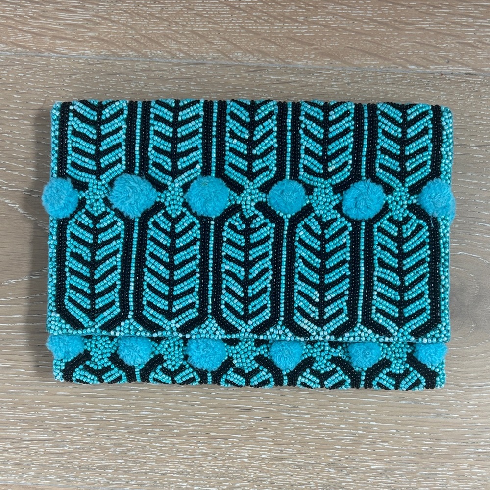 Anthropologie Black and Blue Beaded Clutch